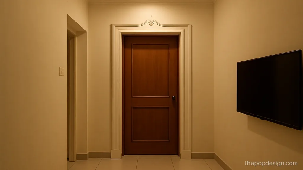 Pop door frame design with a moulded border around a bedroom door