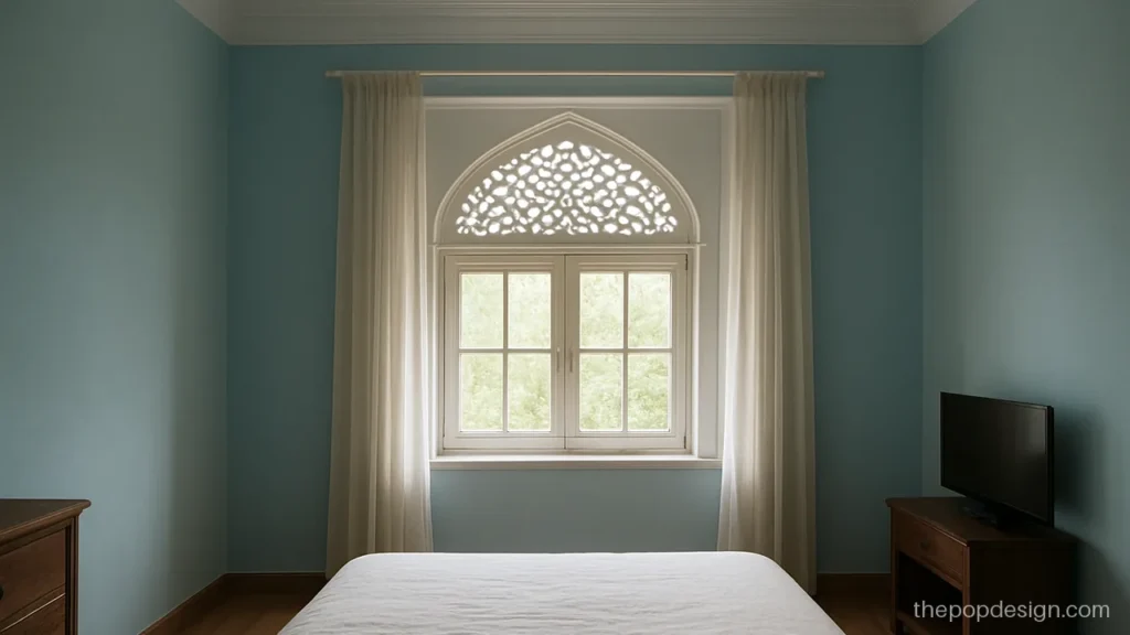 Window pop design inside with a jali arch above the window