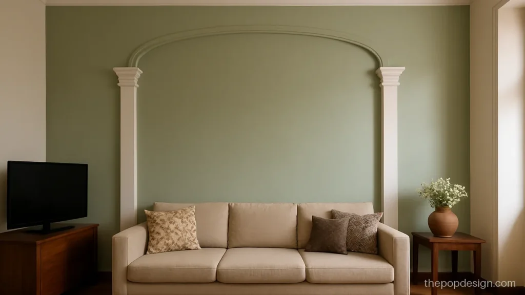 Wall pop pillar design with two pilasters framing a sofa wall