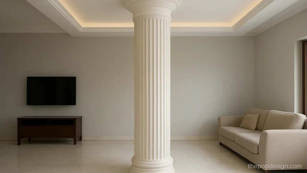 Round pillar pop design with fluted lines and a simple capital