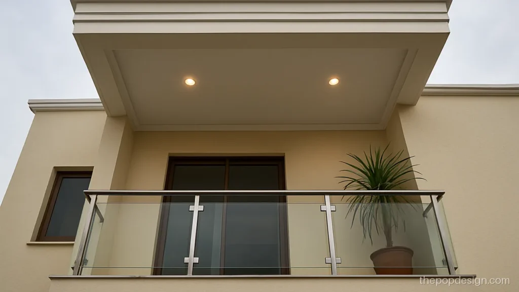 Pop design for balcony roof with a stepped fascia and drip groove