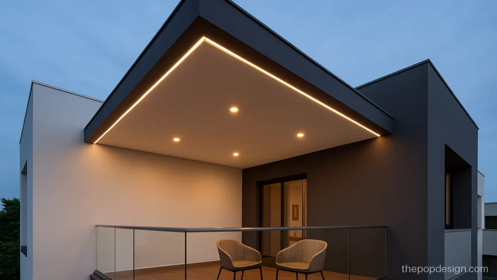 Modern balcony pop design with a two-tone edge wrapping the corner
