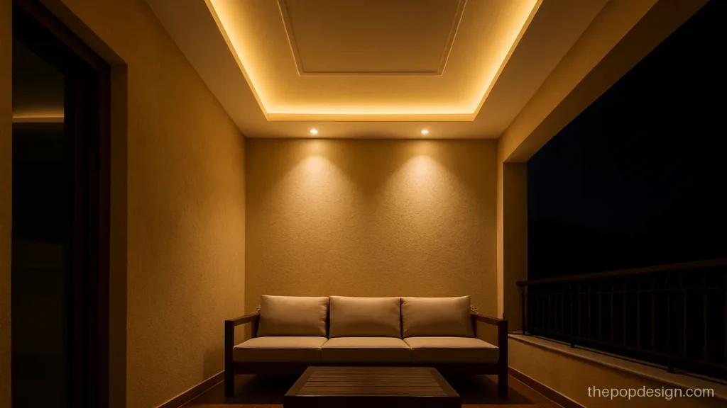 Balcony pop ceiling design with a warm cove and wall wash lights