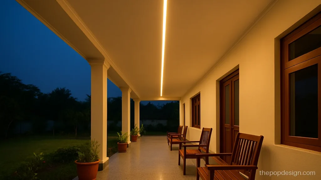 Pop design for veranda with a recessed light strip down the middle