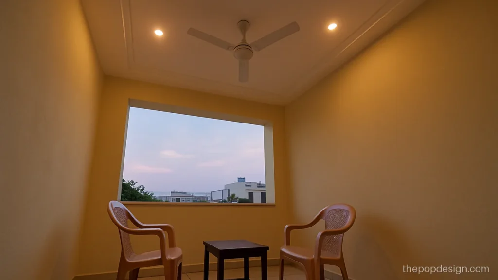 Balcony pop design simple with a slim border and a small fan