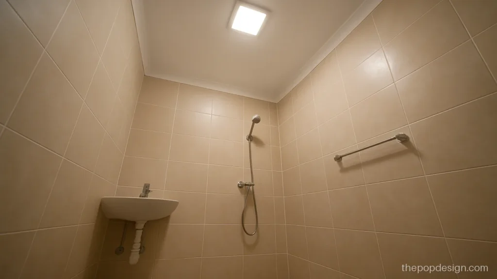 Bathroom pop design without ceiling drop using thin moulding and sealed panel light