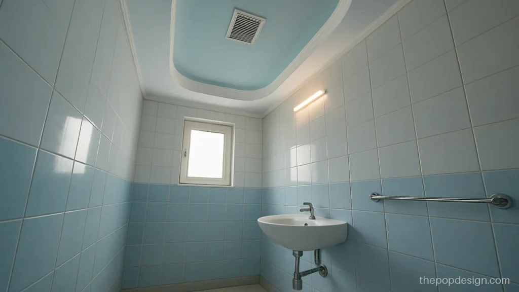 Small bathroom POP design plus minus with a curved edge and pale blue recess