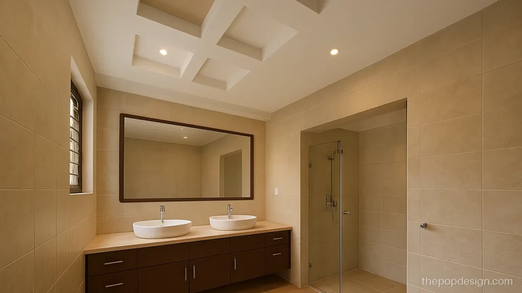 Bathroom pop design 3d look with staggered raised and recessed squares
