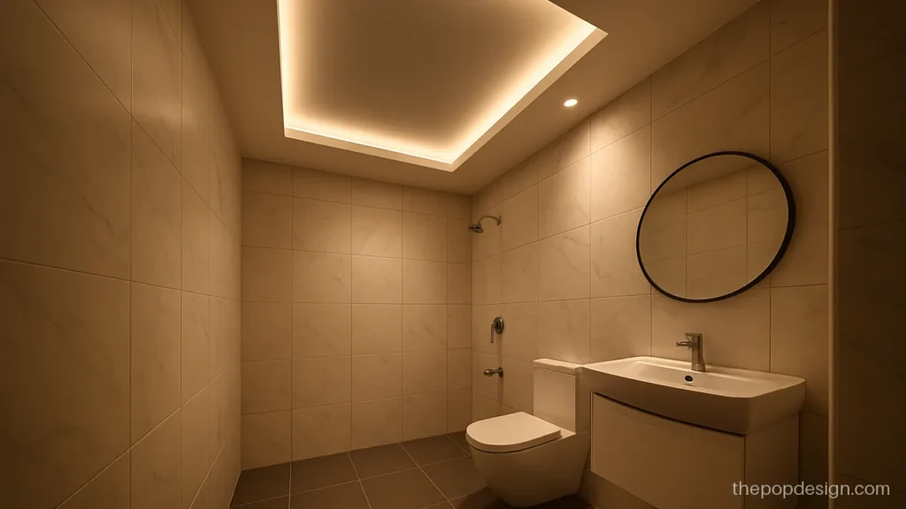 Bathroom pop design plus minus with a grey recess and white border