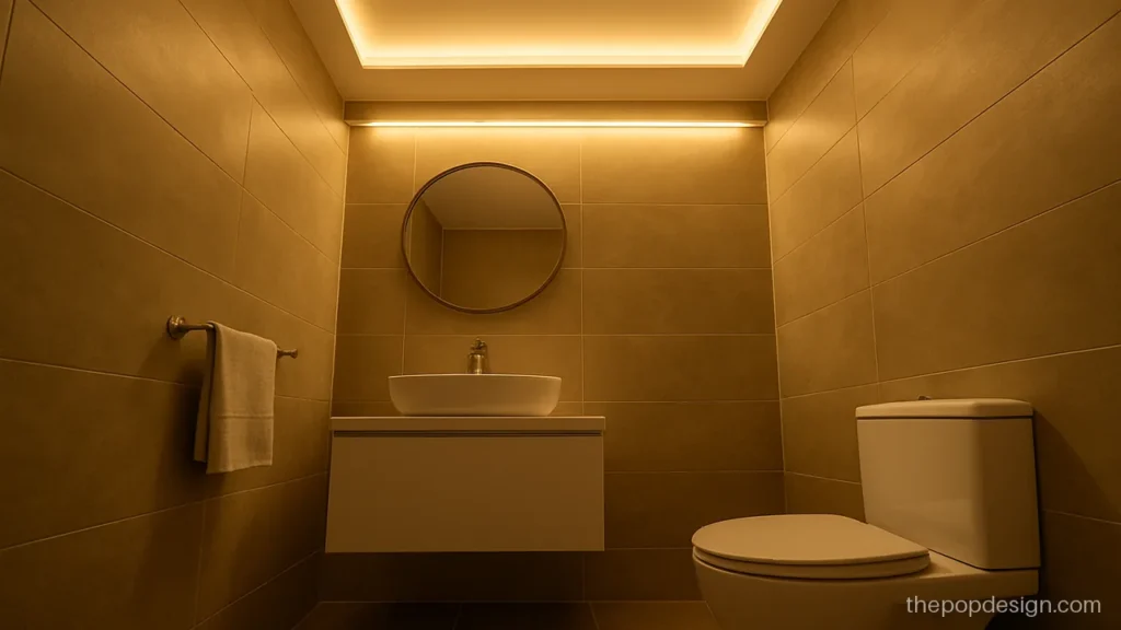 Small bathroom POP design plus minus with one step over the mirror side