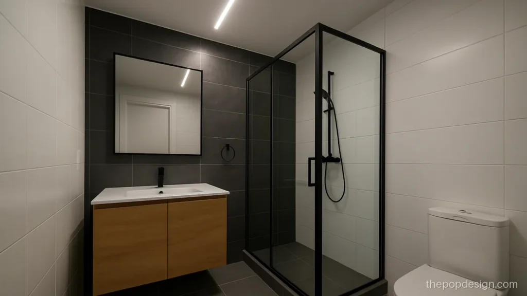 Washroom ceiling with no false ceiling and a single profile light line