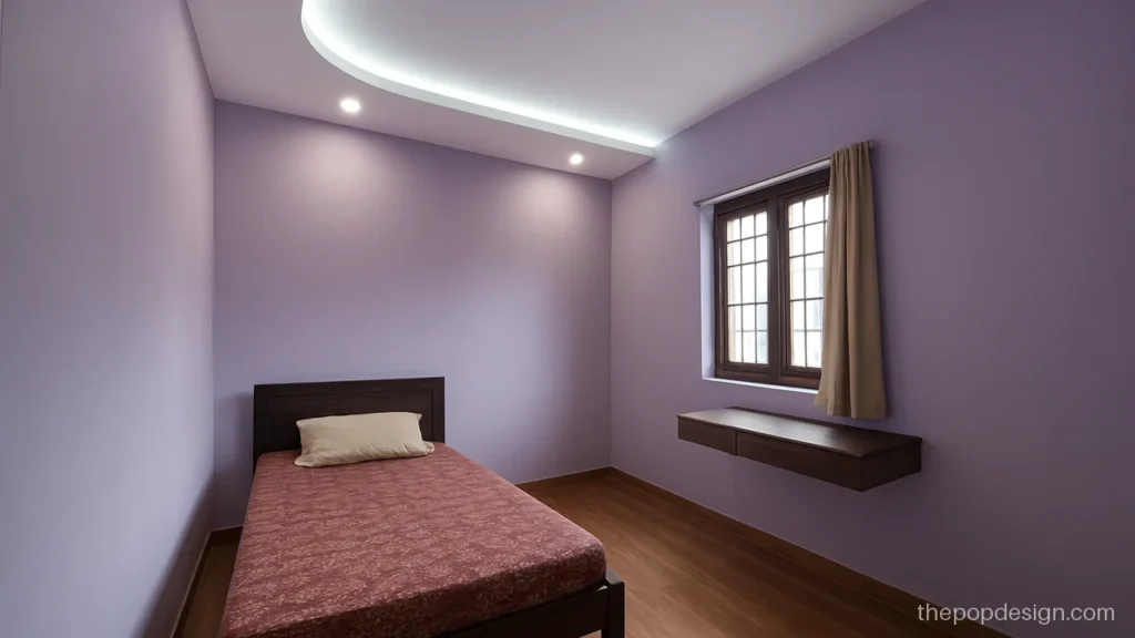 Attractive small bedroom POP design with curved corners on two sides
