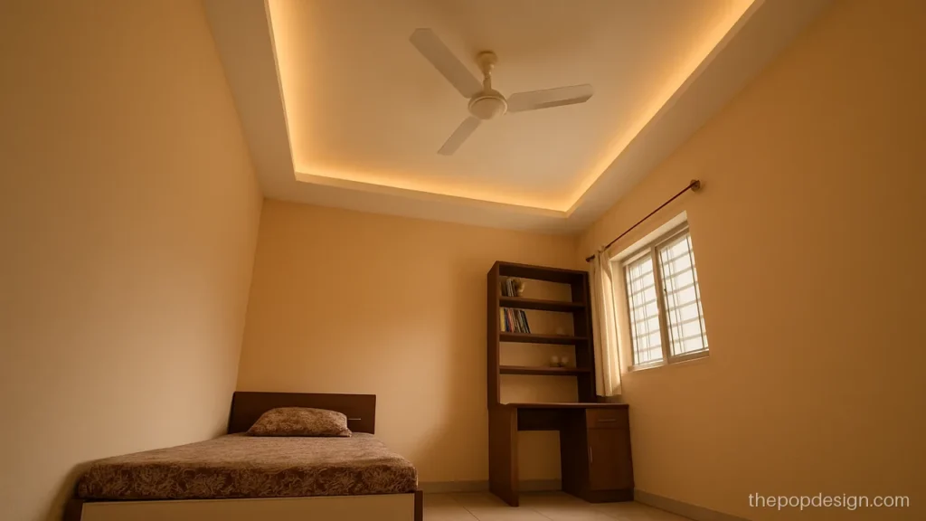 Small bedroom POP design with a narrow peripheral cove for a 10x10 room