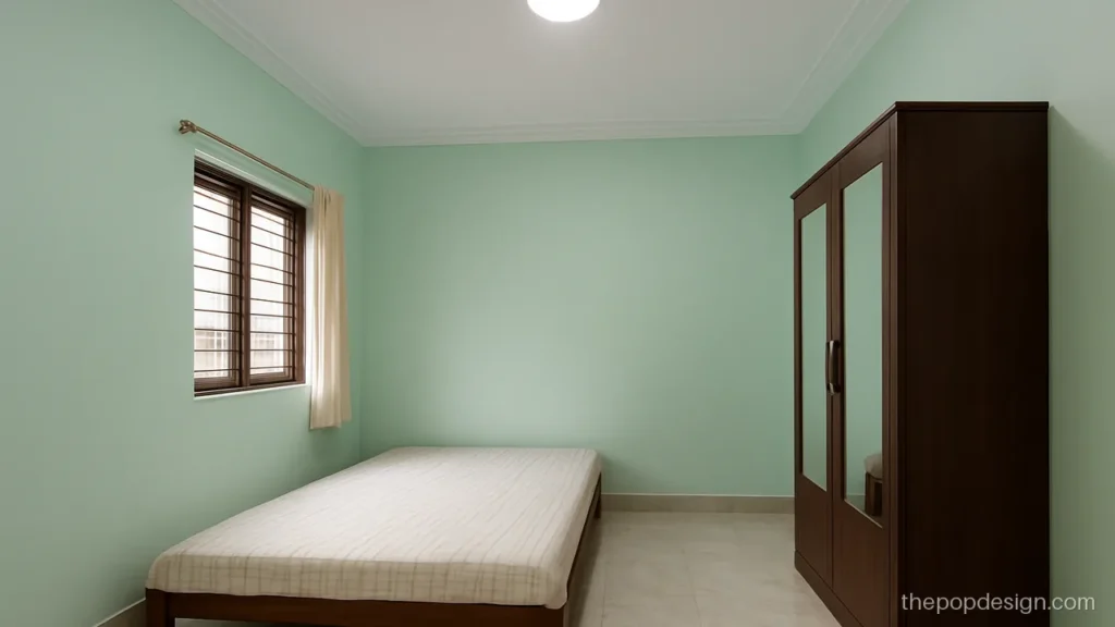Bedroom modern simple POP design with thin moulding line on a flat ceiling