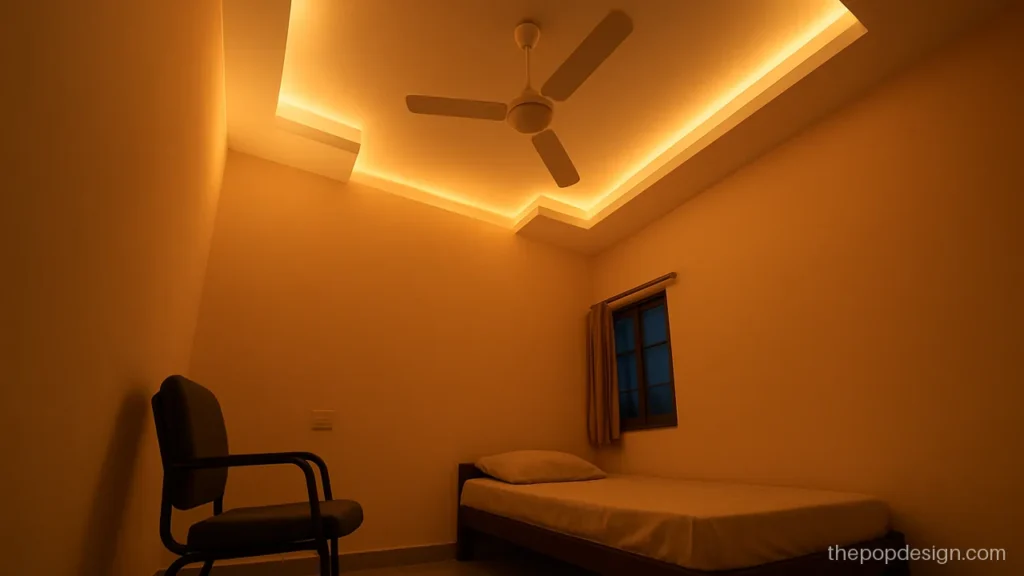 Low height pop ceiling design with short cove strips at corners