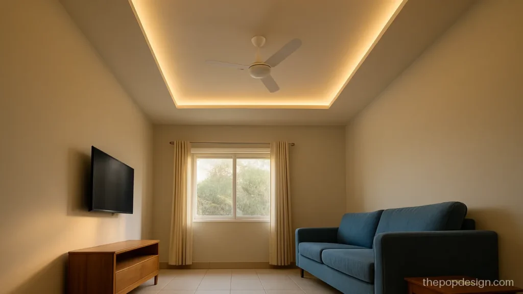 Pop ceiling design images showing two offset levels in a living room