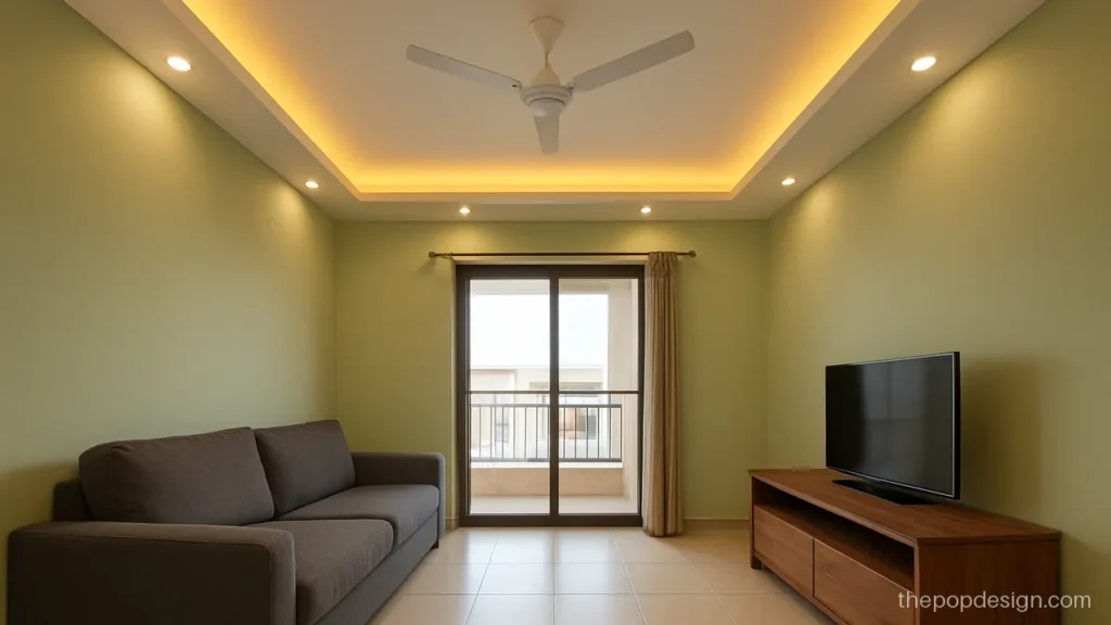 Peripheral pop ceiling design with a wide band and open centre