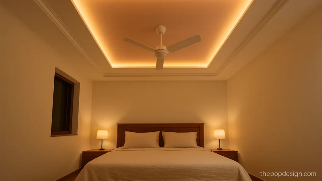 Pink colour pop design in a bedroom with a blush pink cove panel