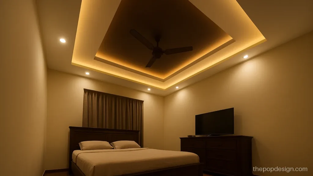 Brown colour pop design with cream steps in a bedroom