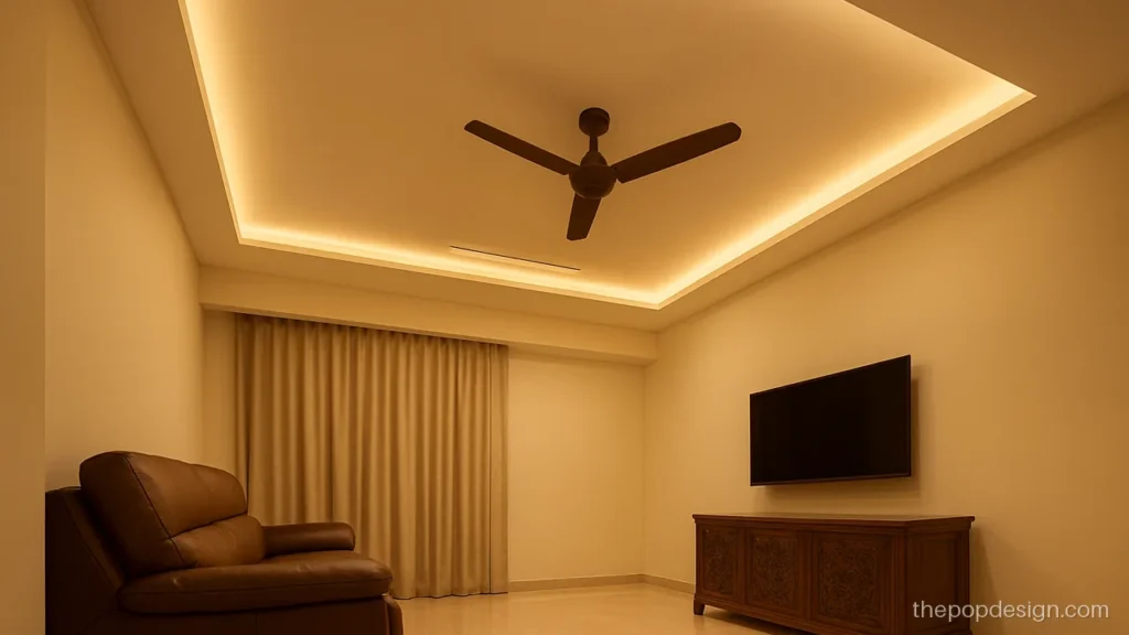 Hall pop design colour in warm beige with a wooden colour strip