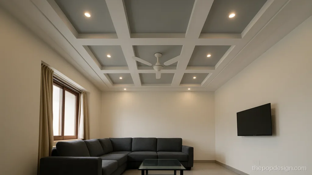 Plus minus pop design with colour: grey recessed boxes and white raised boxes