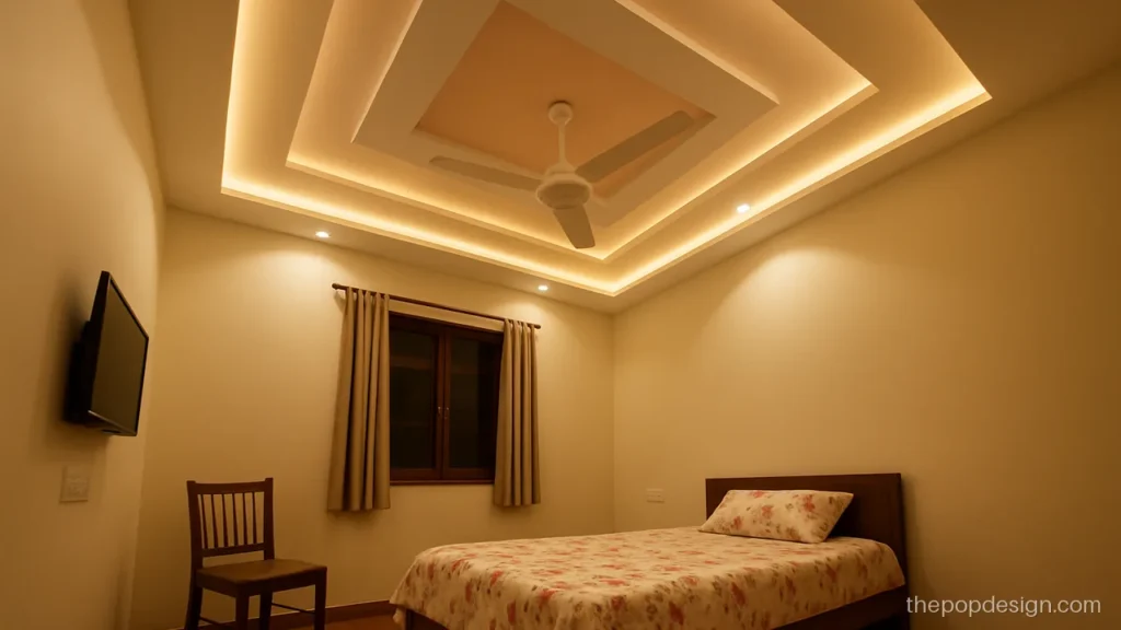 Modern plus minus pop design with peach and white in a bedroom