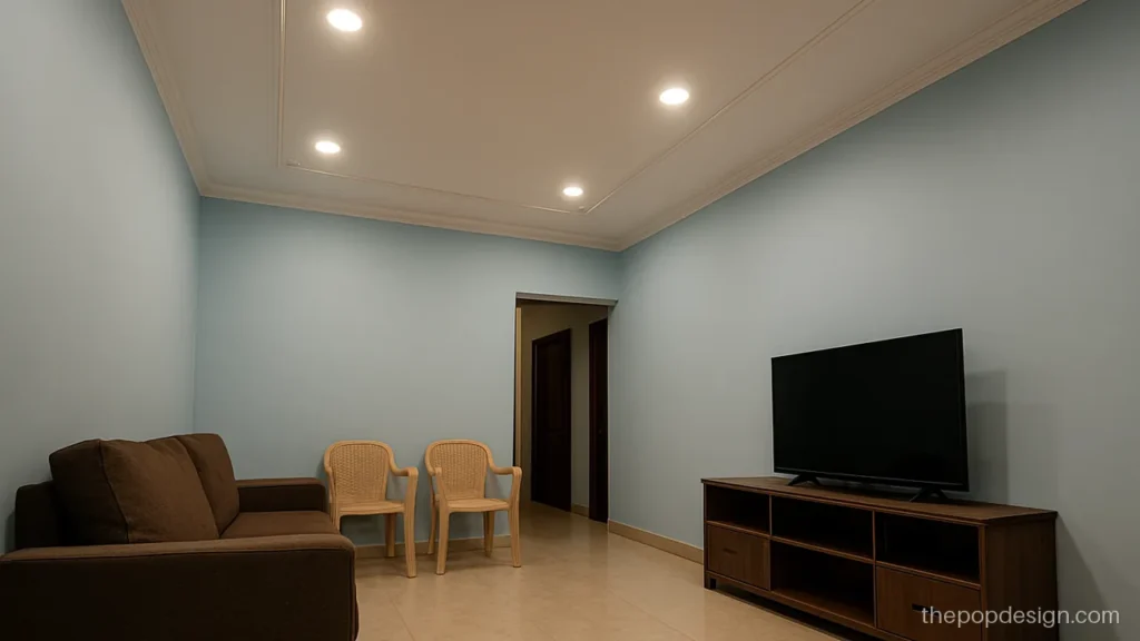 Simple low cost POP design for hall with moulding only and no frame