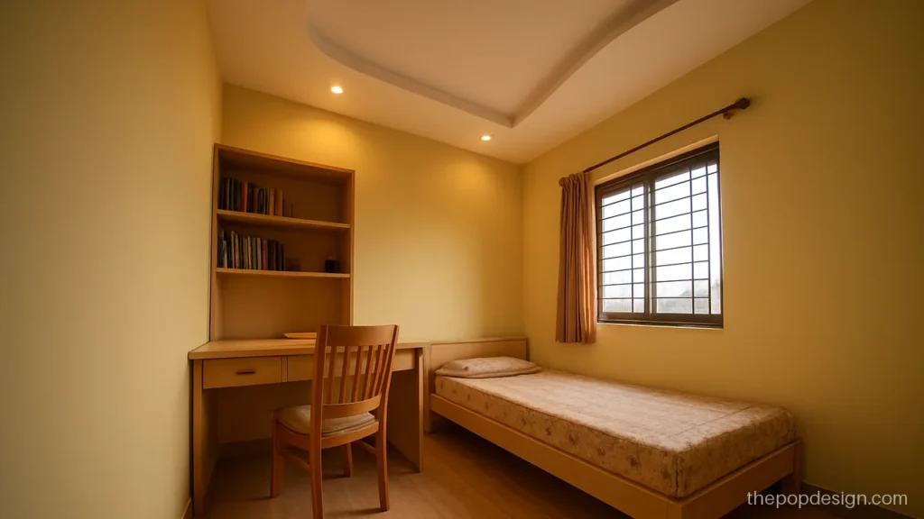 Low cost simple POP design with one curved corner piece in a small room