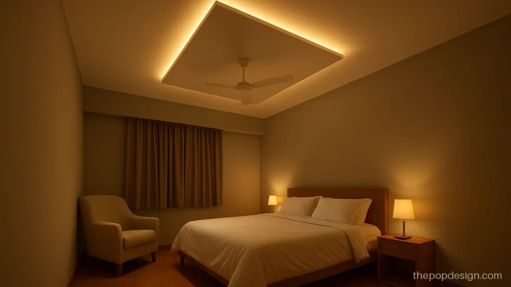 POP false ceiling design for room with a floating centre panel over the bed