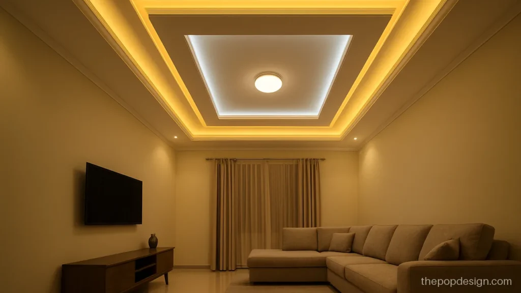 POP design down ceiling with double cove in warm and cool light
