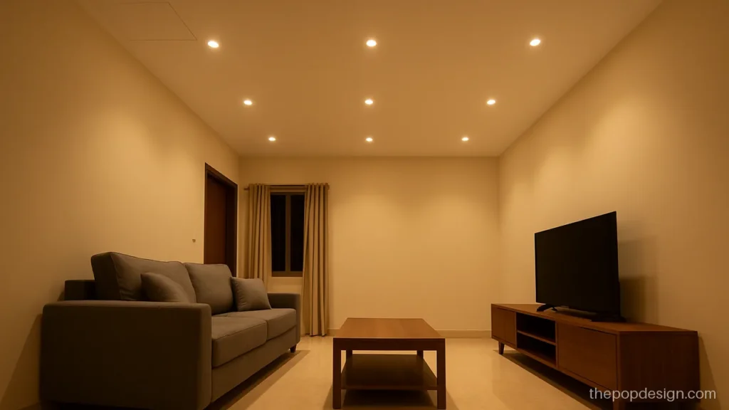 Full POP false ceiling design hiding a slab beam with a flat finish