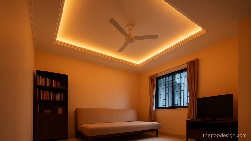 Simple POP false ceiling design with a peripheral border and centre left open