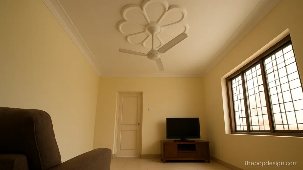 Flower simple handmade pop design with eight petals around a hall fan