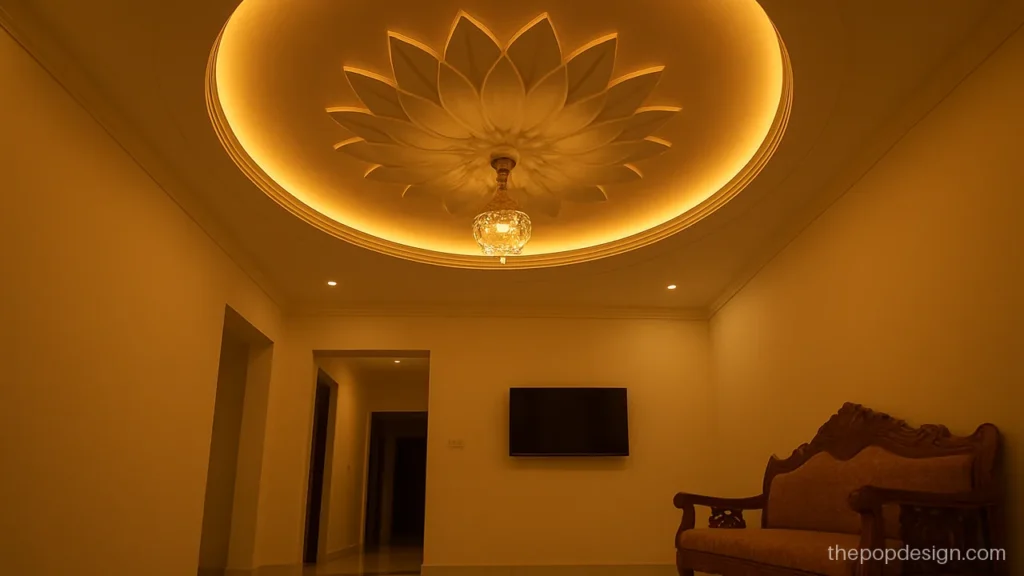 Plus minus lotus flower pop design inside a round recessed ceiling