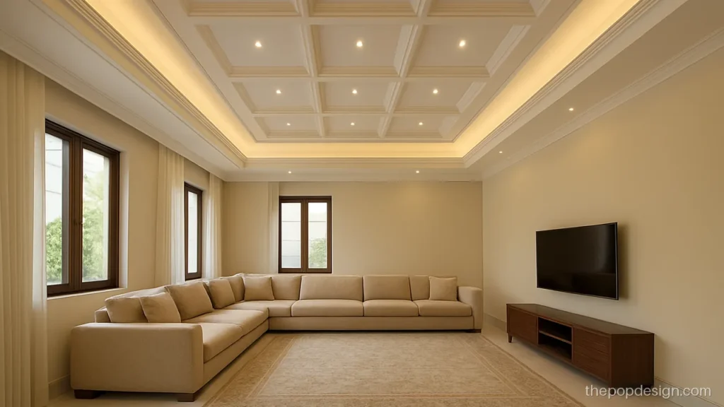 Big hall pop design with a double step border and coffered grid