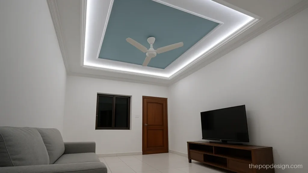 Hall ceiling pop design with cool cove and a sky blue centre panel