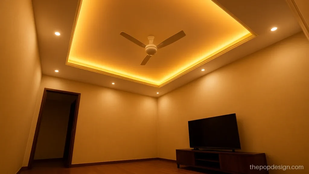 POP design for hall with a rectangle cove and warm hidden glow