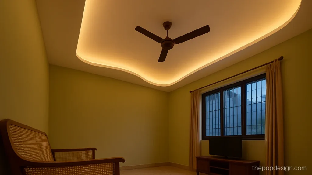 Ceiling pop design for hall with a curved wave cove edge