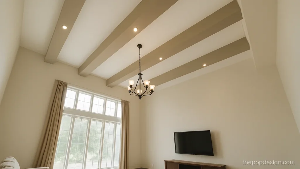 Double height house pop design with false beams and white panels