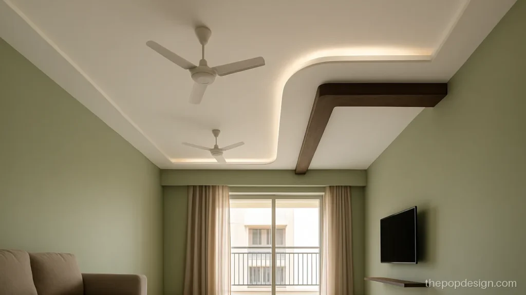 Pop ceiling design for hall with a curved corner in an L shape