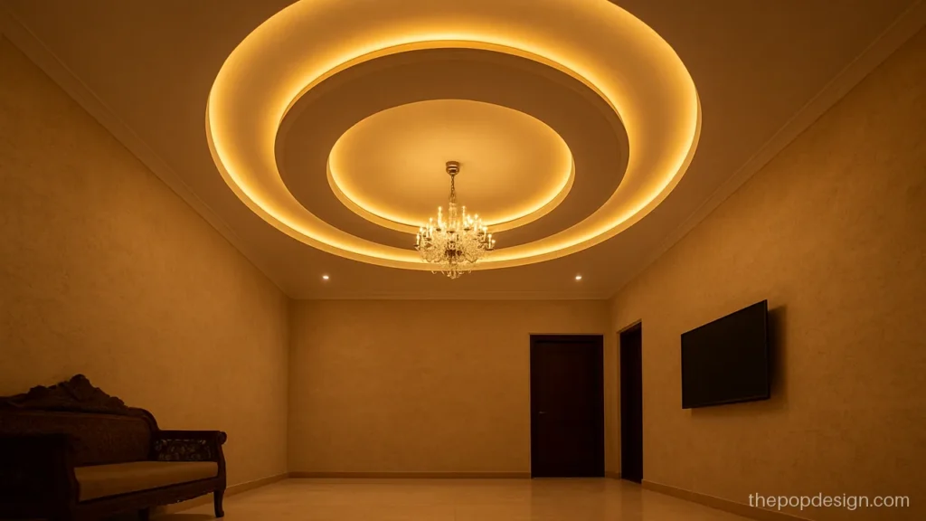 Main hall POP ceiling with three tier circle and warm cove rings