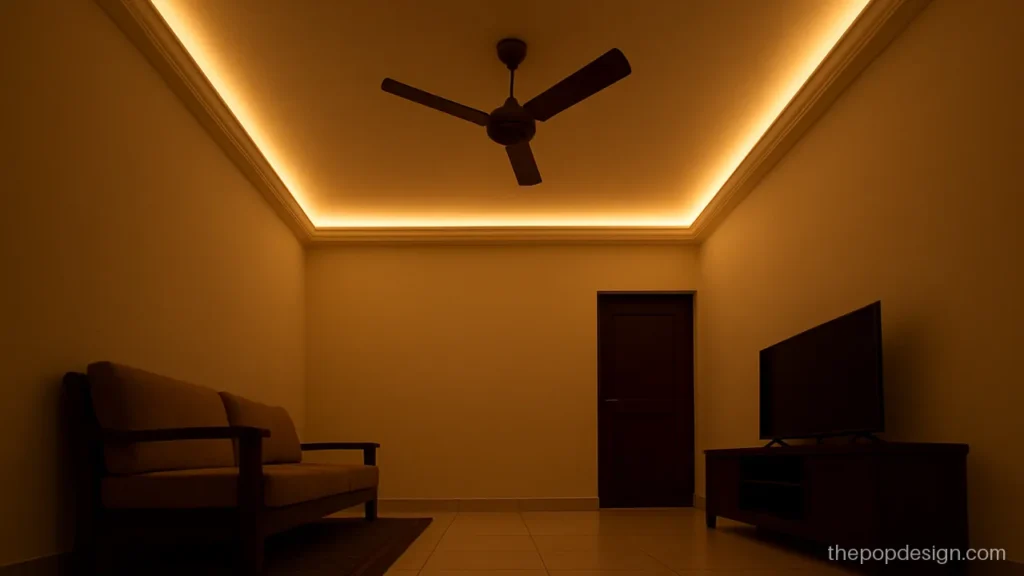 Simple peripheral POP band in an ivory hall with a warm light strip