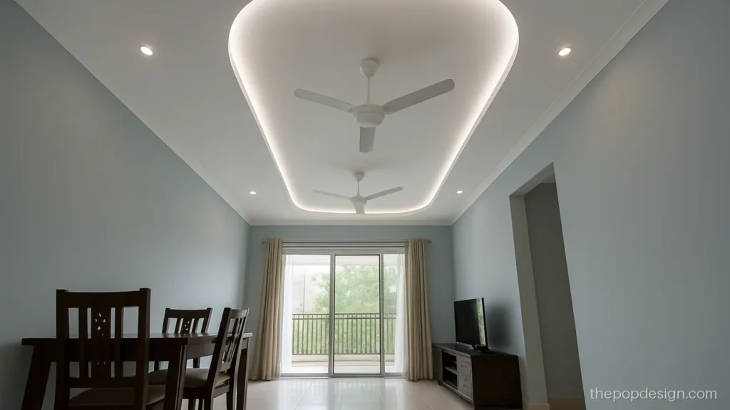 Long oval POP design with two fans and a profile light line
