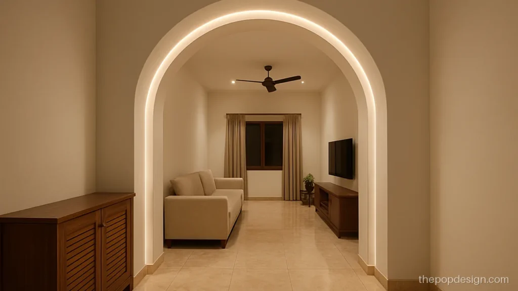 Entrance arch in POP with a hidden cove line in a lobby