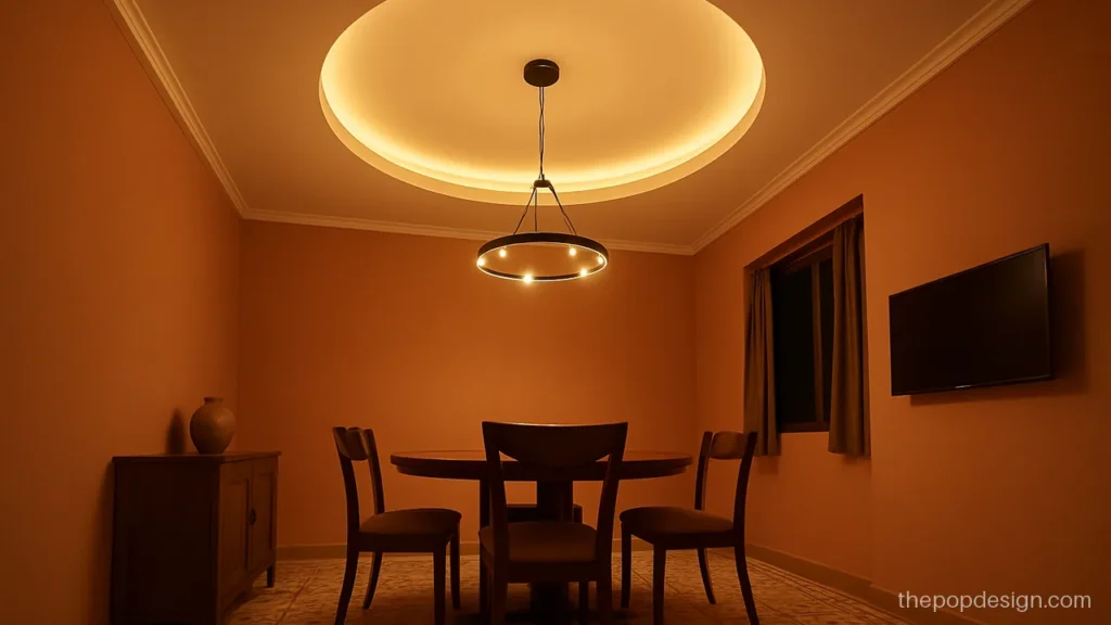 Pop design for jhumar over a round dining table with a circle recess