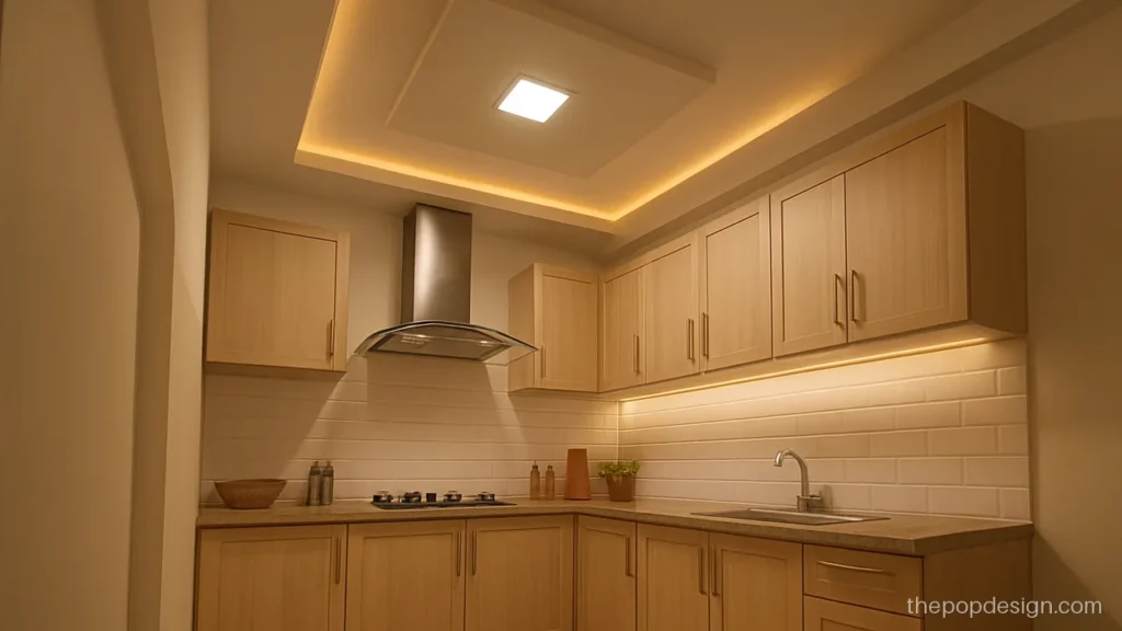 Small kitchen POP design plus minus with two shallow boxes and a flat centre