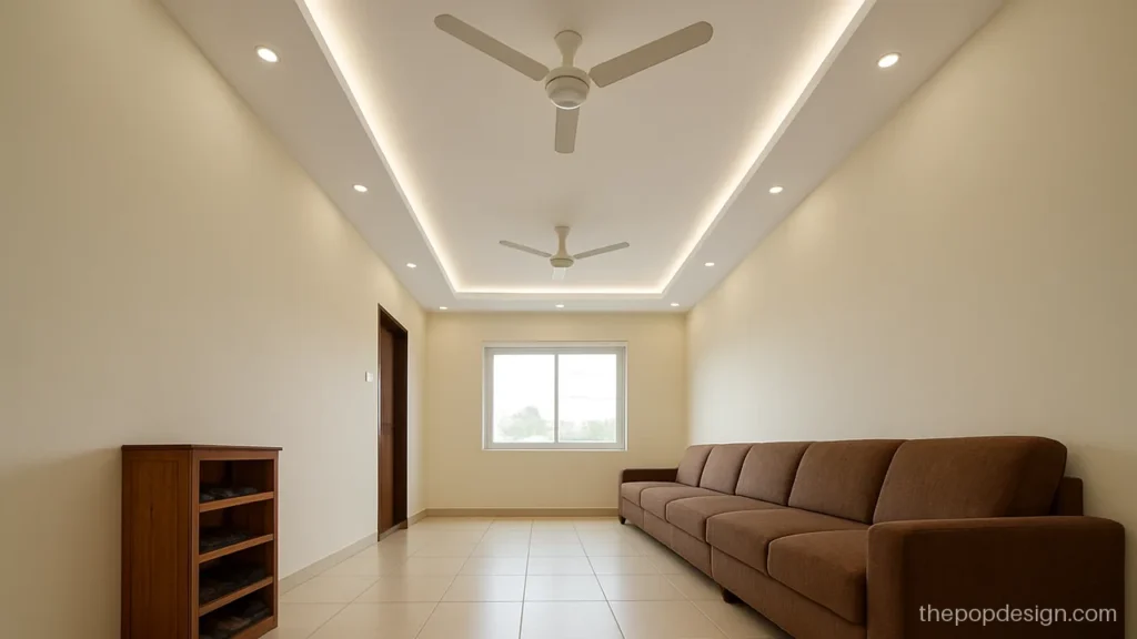 New POP design for hall with a slim border and two fans evenly spaced