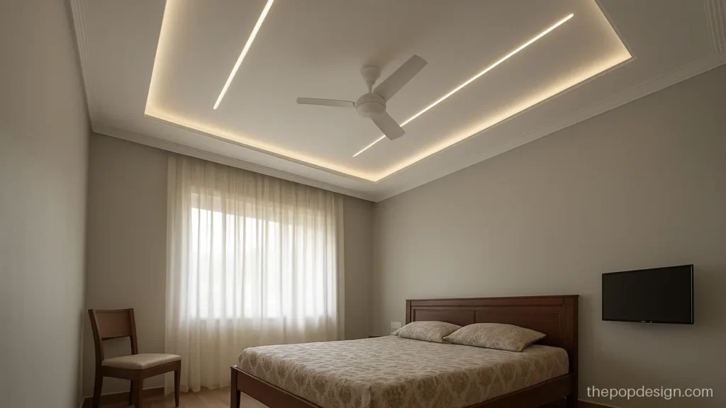 Latest POP ceiling design with three parallel floating light lines