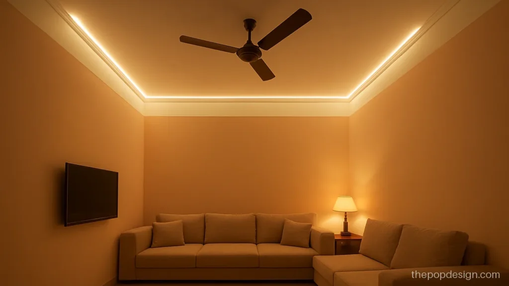 New POP design for hall with an L-shaped light line wrapping one corner