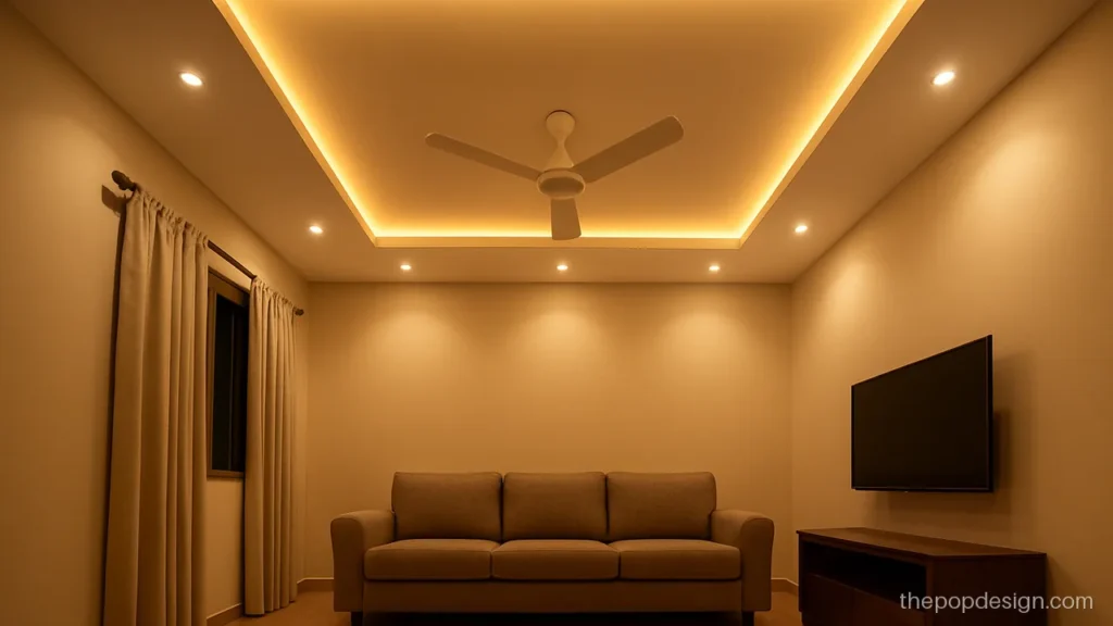 Modern POP design for living room with a recessed rectangle over the sofa area